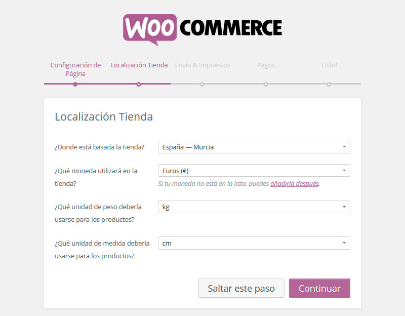 Configuración local de WooCommerce