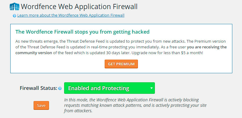 Firewall de Wordfence activo