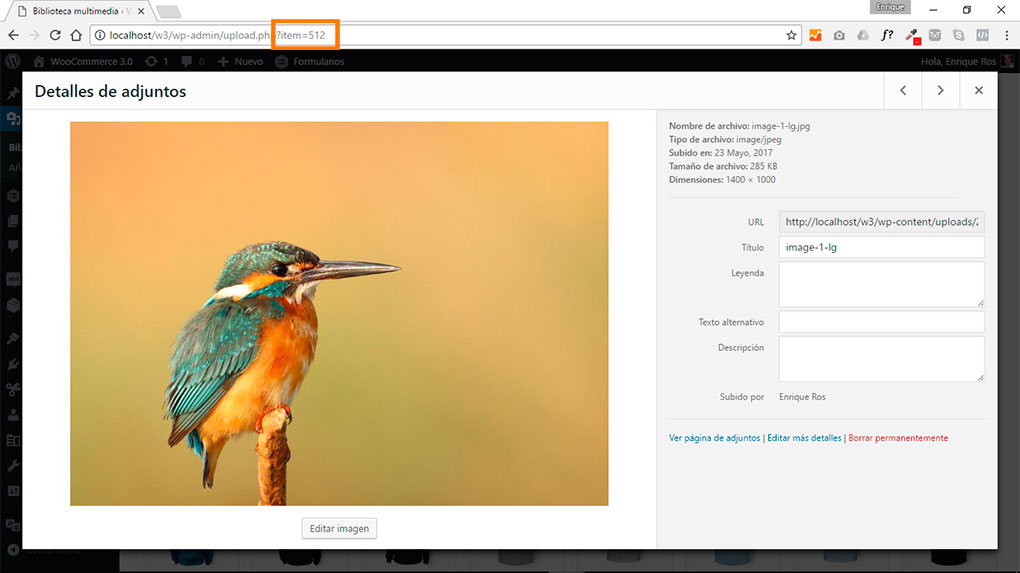 Insertar imagen en la galería de WordPress