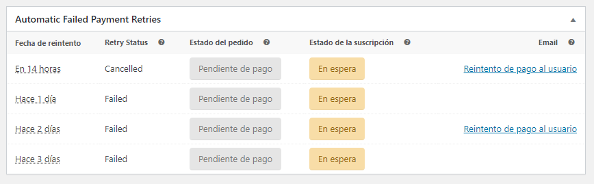 Reintentos de pago con Woo Subscriptions