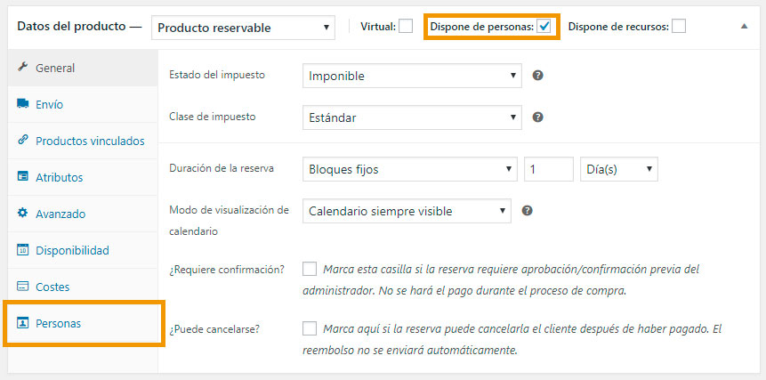 Personas en WooCommerce Bookings